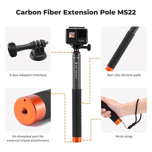 K&F Concept 60 inch Invisible Selfie Stick, Extension Pole compatiable with Insta360 Sports Camera, GoPro, DJI Action, 1/4" Extended Monopod Pole with GoPro Adapter in Kuwait