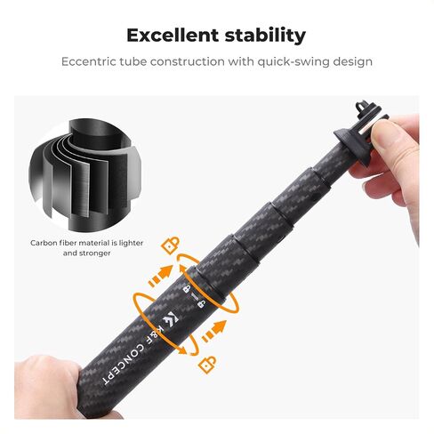 K&F Concept 60 inch Invisible Selfie Stick, Extension Pole compatiable with Insta360 Sports Camera, GoPro, DJI Action, 1/4" Extended Monopod Pole with GoPro Adapter in Kuwait