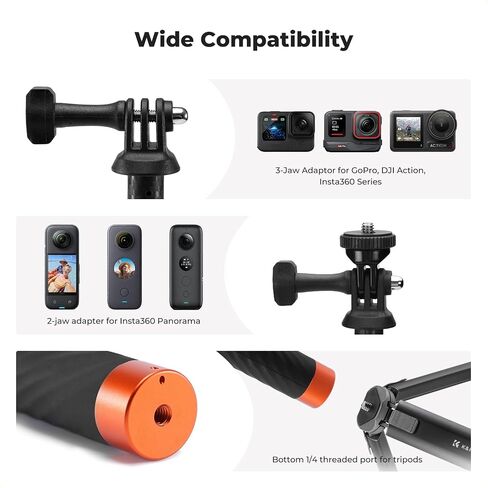 K&F Concept 60 inch Invisible Selfie Stick, Extension Pole compatiable with Insta360 Sports Camera, GoPro, DJI Action, 1/4" Extended Monopod Pole with GoPro Adapter in Kuwait