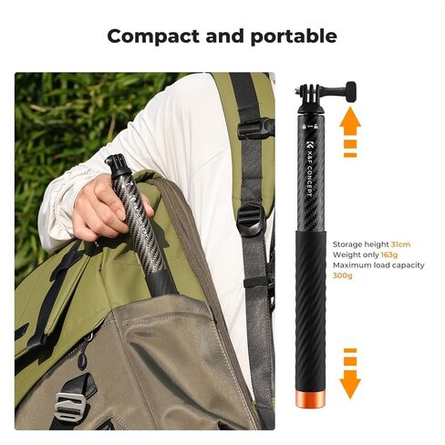K&F Concept 60 inch Invisible Selfie Stick, Extension Pole compatiable with Insta360 Sports Camera, GoPro, DJI Action, 1/4" Extended Monopod Pole with GoPro Adapter in Kuwait