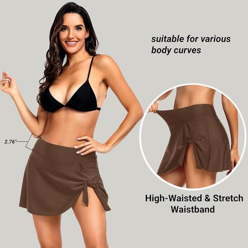 Women's High Waisted Swim Skirt Bottoms with Tummy Control, Built-in Panty, Side Adjustable Knot Bathing Suit Skort Swimwear in Saudi Arabia