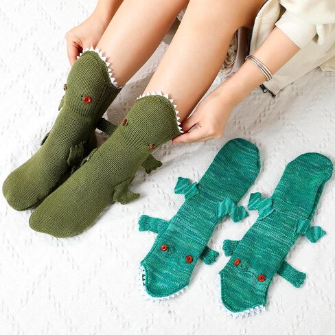 Geyoga 2 أزواج عيد الميلاد ديناصور الجوارب هدية الكبار 3D الجدة التمساح الجوارب الجوارب الحيوانية تناول القدم متماسكة الكلمة الجوارب الإبداعية الجوارب الدافئة لعيد الميلاد هدايا الشتاء المنزل سخيف الرجال النساء in Saudi Arabia