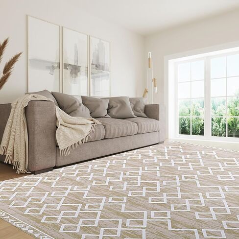 MABOZOO Modern Area Rug, 10' x 14' Stain Resistant Bohemian Living Room Rug, Soft Faux Wool Geometric Area Rug Boho Carpet for Bedroom, Living Room, Kitchen, Dining Room(Camel) in Saudi Arabia