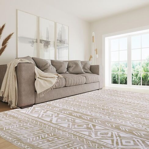 MABOZOO Modern Area Rug, 10' x 14' Stain Resistant Bohemian Living Room Rug, Soft Faux Wool Geometric Area Rug Boho Carpet for Bedroom, Living Room, Kitchen, Dining Room(Camel) in Saudi Arabia