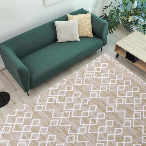 MABOZOO Modern Area Rug, 10' x 14' Stain Resistant Bohemian Living Room Rug, Soft Faux Wool Geometric Area Rug Boho Carpet for Bedroom, Living Room, Kitchen, Dining Room(Camel) in Saudi Arabia