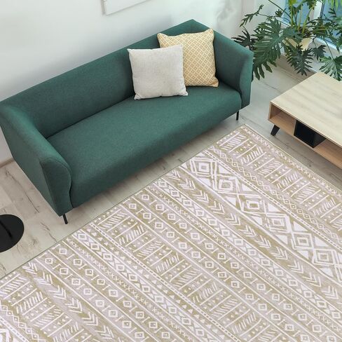 MABOZOO Modern Area Rug, 10' x 14' Stain Resistant Bohemian Living Room Rug, Soft Faux Wool Geometric Area Rug Boho Carpet for Bedroom, Living Room, Kitchen, Dining Room(Camel) in Saudi Arabia