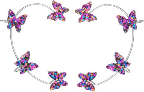1 Pair Glitter Butterfly Cuff Earrings Zirconia Crystal No Piercing Fake Adjustable Ear Cuff Clip Wrap Around for Women Wrap Crawler Jewelry in Saudi Arabia