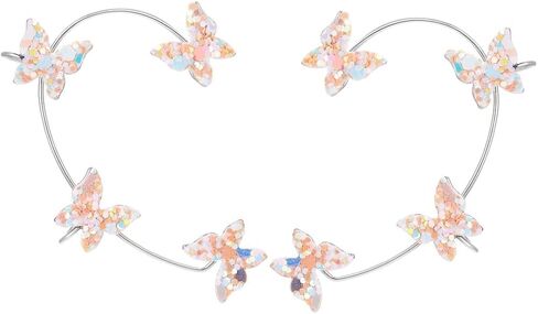 1 Pair Glitter Butterfly Cuff Earrings Zirconia Crystal No Piercing Fake Adjustable Ear Cuff Clip Wrap Around for Women Wrap Crawler Jewelry in Saudi Arabia