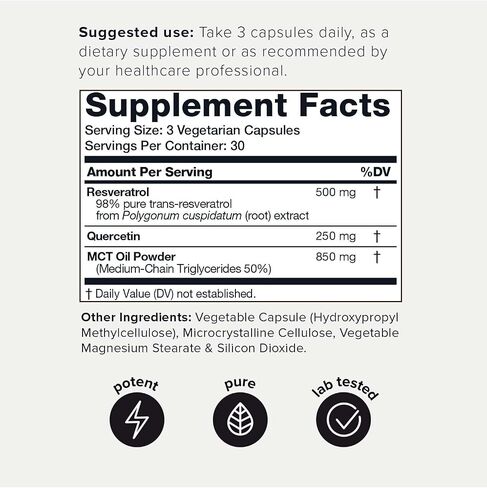 Toniiq Ultra High Purity Resveratrol Capsules - 98% Trans-Resveratrol - Highly Purified and Bioavailable - 60 Caps Reservatrol Supplement in Kuwait