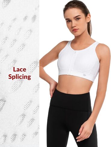 Yvette Lace Front Zip Sports Bras for Women High Impact Running Bras for Large Bust in Saudi Arabia