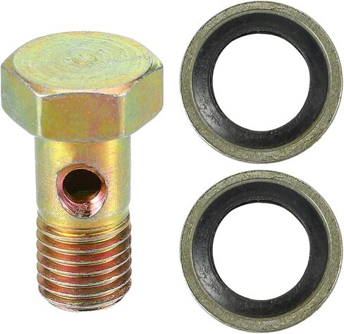 Single Banjo Bolt Kit, M8x1.25 Length 23mm Metric Thread Turbo Brake Line Fitting Adapter Universal for Car Durable Metal Bronze Tone W/Washers in Saudi Arabia
