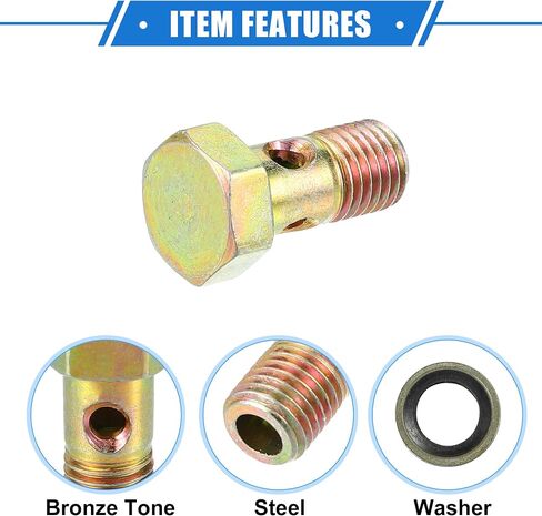 Single Banjo Bolt Kit, M8x1.25 Length 23mm Metric Thread Turbo Brake Line Fitting Adapter Universal for Car Durable Metal Bronze Tone W/Washers in Saudi Arabia
