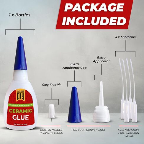 Y'allCanDiy Waterproof Ceramic Glue 2 Pk X .7 Oz. (20g), No Smell After Cure - Temperature Resistant Ceramic Glue for Pottery. Best Glue for Porcelain and China, Ceramic Glue Repair in Kuwait