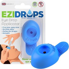 Eye Drop Dispenser - Suitable for Wide/Flat Head Bottles Only - No More Involuntary Blinking and Fluids Wastage! - Reusable Easy Eye Drop Applicator from Young Children to Elderly (Blue)