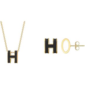 H Stud Earrings and H Pendant Necklace Black