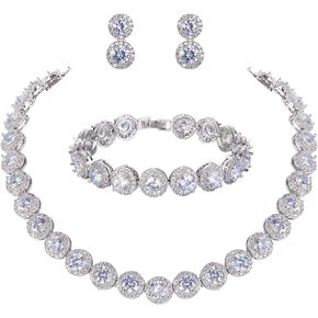 EVER FAITH Round Cut Cubic Zirconia Tennis Luxury Necklace Bracelet Earrings Set for Women