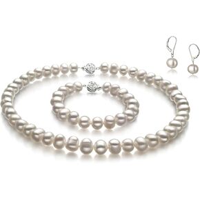 Kaitlyn White 8-9mm A Quality Freshwater 925 Sterling Silver Cultured Pearl Set for Women
