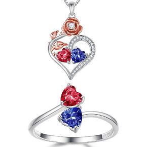 Iefil Double Birthstone Ring and Double Birthstone Necklace Set