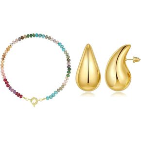 KissYan قلادة من الأحجار الكريمة مطرزة، أقراط ذهبية مكتنزة in Kuwait