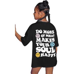 Girl's Letter Print Graphic T Shirts Short Sleeve Cute Shirts Oversized Loose Tee Summer Tops