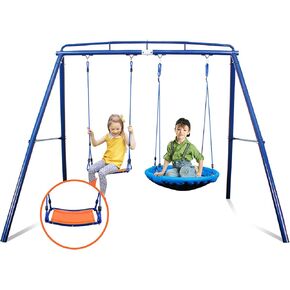 2 in 1 Swing Sets for Backyard Playground Sets for Backyards Swing Seat and Saucer Swing 500LBS Sunshade Swing Set