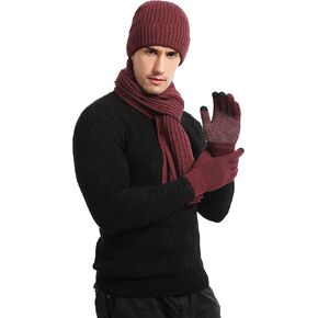 Winter Knit Hat Gloves Scarf Set for Unisex Gift,Warm Soft 3 in 1 Beanie Hat Touch Screen Gloves Warm Scarf Knitted Cap Kit