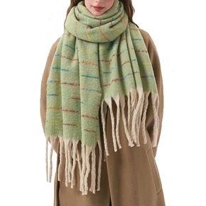 Yoawdats Women Winter Warm Scarf Elegant Rainbow Stripe Tasseled Shawl Wrap Long Stoles Oversized Soft Scarves Fall Gifts
