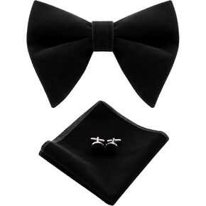 Mantieqingway Oversized Velvet Bow Ties for Men Black Bow Tie Sets Pre-tied Bow Tie with Pocket Square Cufflink Set for Men in Kuwait
