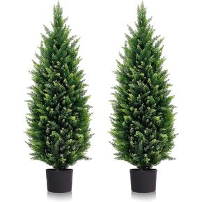 4FT Artificial Topiary Trees Beautiful Realistic Faux Cedar Pines UV Protection for Indoor Outdoor Front Porch Decorate- Set of 2