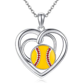 Softball Necklace 925 Sterling Silver Softball Pendant Jewelry Gifts for Women Softball Lovers
