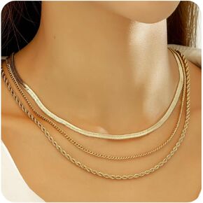 wgoud Gold Necklace for Women Waterproof,14K Real Gold Plated Herringbone Choker Necklace for Women Trendy, Dainty Gold Chain Necklaces Stack,Simple Layered Gold Necklaces for Women Jewelry Gifts