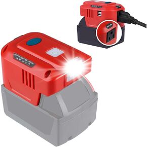 for Milwaukee Power Inverter, 150W Portable Power Supply Inverter for Milwaukee M-18 18V Li-ion Battery, DC 20V to AC 110V~120V Power Station with AC Outlet& USB& 200lm LED Light(Battery not Included)