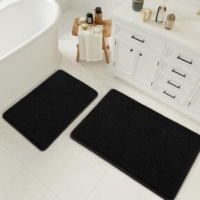 LOCHAS Bathroom Rugs Sets 2 Piece, 17 x 24 Plus 20 x 32 Inches Thick Non Slip Bath Rug Set, Absorbent Soft Chenille Bathroom Rug, Machine Washable Quick Dry Bath Mat for Bathroom Floor, White