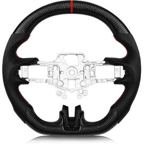 Real Carbon Fiber Steering Wheel For Mustang EcoBoost/GT/Shelby GT350/GT350R 2012-2014 D-shaped Nappa Perforated Leather Flat-bottom Steering Wheel