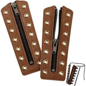 PH PandaHall 2pcs Leather Lace-In Boot Zipper Inserts 6.3x2.3 Inch Cowhide Shoe Laces Zippers 7 Eyelets Tieless Shoe Laces for Adults No-Tie Shoelaces for Shoes Repair DIY, Camel
