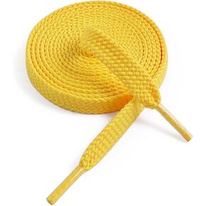 VSUDO Upgrade 59" Double Layer Weave Flat Shoelaces, 5/16" Wide Flat Shoe Laces for Adults & Kids Sneakers or Athletic Shoes [1Pair-Golden Yellow-150CM]
