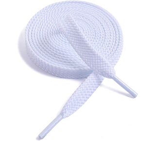 VSUDO Upgrade 59" Double Layer Weave Flat Shoelaces, 5/16" Wide Flat Shoe Laces for Adults & Kids Sneakers or Athletic Shoe [1Pair-White-150CM]