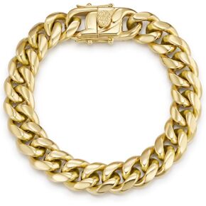 14K Gold Plated Miami Cuban Link Bracelet for Men, 12MM 316L Stainless Steel Chain for Women, Gift for Christmas Valentine's Day(Delicate Packing, Double Safety Clasp)