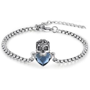 Skull Bracelet 925 Sterling Silver Skull Crystal Bracelet Adjustable Bracelet Gothic Bracelet Skull Jewelry Gift for Women Men
