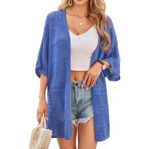 GRACE KARIN Womens Summer Crochet Cardigan Sweaters Lightweight Short Sleeve Knit Oversized Boho Kimono Cardigans