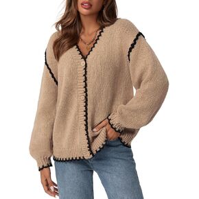 Saodimallsu Womens V Neck Cardigan Sweaters Button Down Long Sleeve Loose Knit Open Front Coats