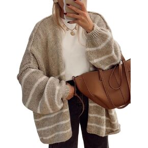 Kissonic Women's Striped Cardigan Sweaters Open Front Long Sleeve Chunky Knit Oversized Fall Sweater Coat in Saudi Arabia