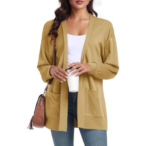 Feiersi Women's Open Front Cardigans Long Sleeve Casual with Pockets Knit Cardigan Soft Outwear
