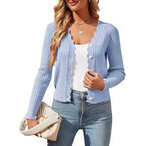 Womens Cropped Cardigan Knit Shrugs Dresses Tops Button Down Long Sleeve Open Front Knit Sweaters