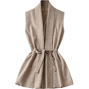 GORGLITTER Women's Drawstring Tie Front Sweater Cardigan Sleeveless Open Neck Vest Outerwear