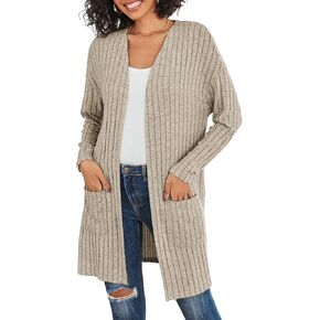 Womens Cardigan Sweaters Oversized Open Front Knit Long Sleeve Lightweight Sweater with Pockets Trendy Jacket Outwear