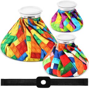 Nuanchu 3 Pieces Ice Bag for Injuries Reusable Ice Bags with Adjustable Wrap, Ice Pack for Cold and Hot Therapy and Pain Relief for Knee Leg Injury, 11 Inch, 9 Inch, 6 Inch(Plaid,Black)