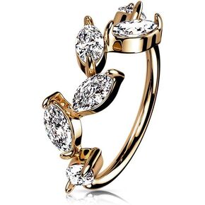 Pierced Owl 20GA 6 Marquise CZ Crystal Vine Bendable Hoop Ring (Rose Gold Tone)