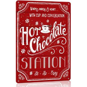 Hot Chocolate Bar Sign Christmas Metal Signs Red Hot Cocoa Bar Sign Hot Chocolate Bar Decor Hot Cocoa Station Decor Tin Sign Christmas Home Decorations Gifts 8 X 12 Inch