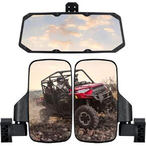 UTV Ranger Side Mirrors and UTV Center Mirror Set Compatible With Polaris Ranger 500 570 900 1000 XP with Pro-Fit Profiled Tube